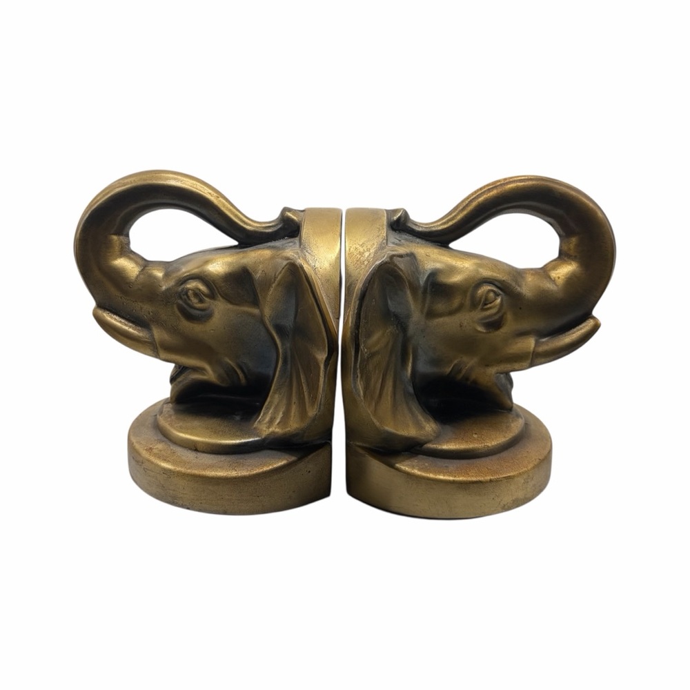 Vintage Brass Elephant Bookends Set Of 2